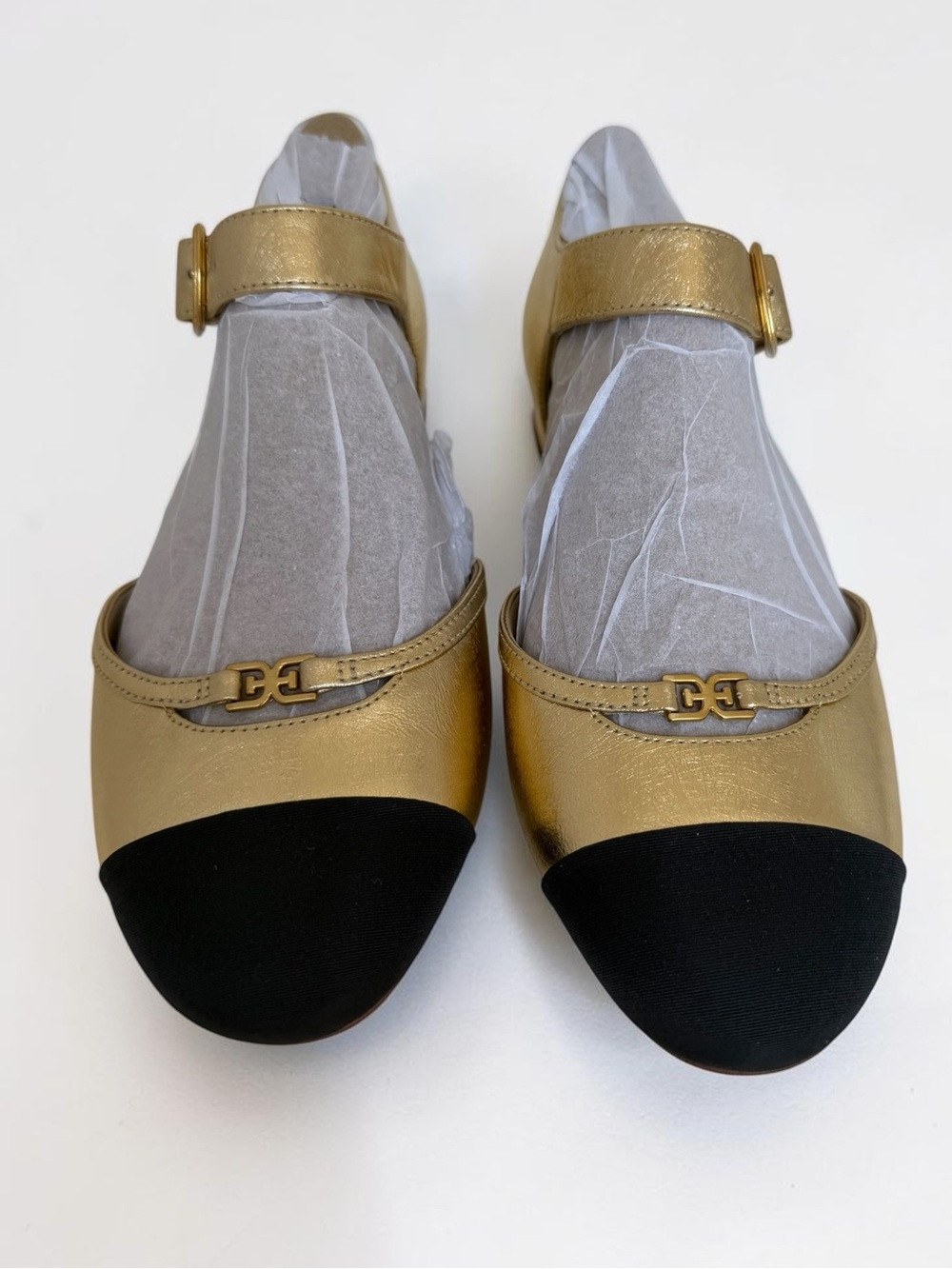 Sam Edelman Rylie Cap Toe Mary Jane Flats Metallic Gold with Black - Picture 9 of 15